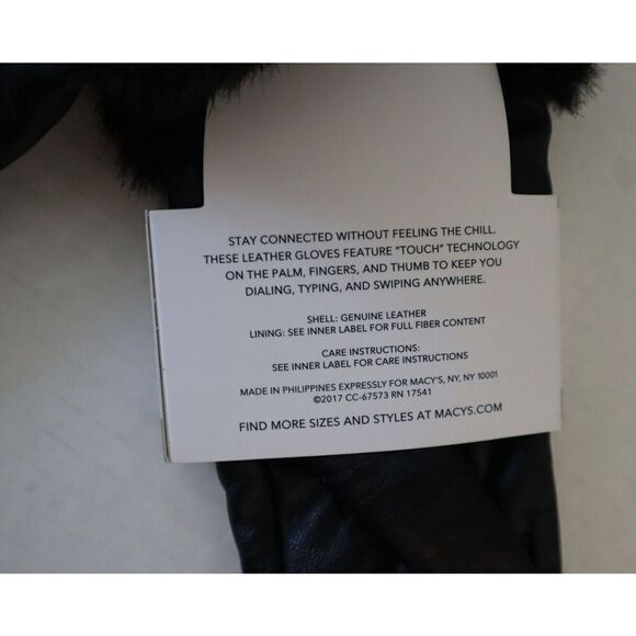 Charter Club 15340 Women's Sz XS Black Faux Fur-Cuff Leather Tech Gloves - Picture 6 of 8